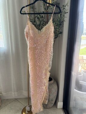 Anthropologie Pink Sequin Slip Dress